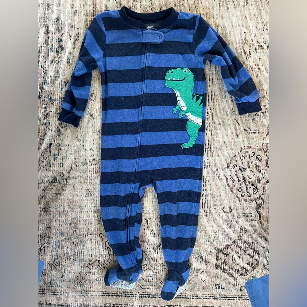 Carter's Navy Striped Dinosaur Footed Pajamas